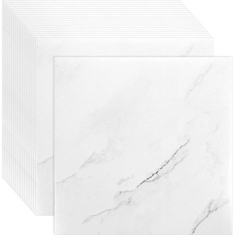 20 Dalles PVC Adhésives Sol 30x30cm Sol Vinyle Autocollant Effet Marbre Blanc Imperméable Revêtement de Sol pour Cuisine, Salle de Bain (1/5)