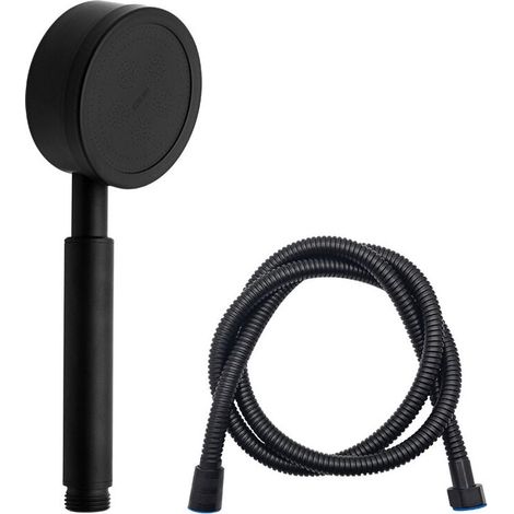 Soffione doccia con tubo flessibile e doccetta, diametro 72 mm, con tubo flessibile doccia in acciaio inox a risparmio idrico da 1,5 m e doccetta ad alta pressione, nero (1/5)