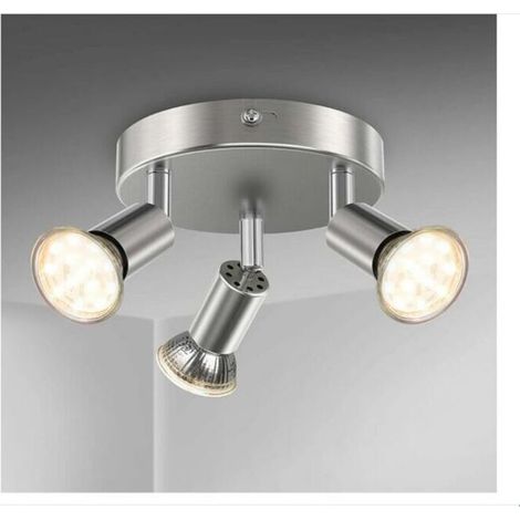 Plafonnier salle de bain éclairage LED lampe plafond sdb chrome 3 spots orientables IP44 GU10 bleu