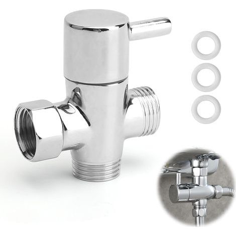 Valvola doccia a 3 vie G1/2 con raccordo a T in ottone cromato e 3 guarnizioni di tenuta, adattatore universale per doccia solare, bagno o giardino. (1/5)
