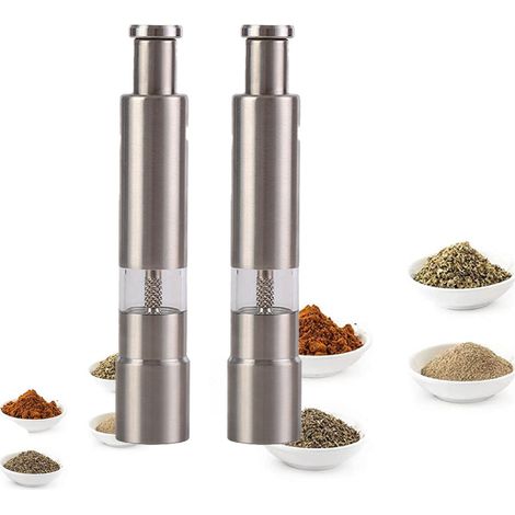 Ensemble moulin à poivre et sel en acier inoxydable - Acier inoxydable - Utilisation à une main - 2 pièces - Utilisation de table - Argent (1/5)