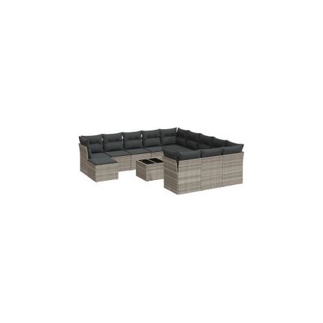 Salon de jardin avec coussins 13 pcs gris clair résine tressée (1/4)