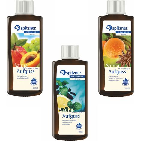 Spitzner Set Saunaaufguss Früchtetraum Citrus Anis Orange 3 Düfte mit je 190ml