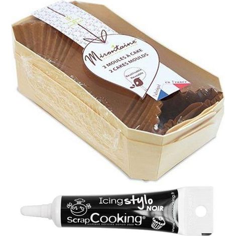 2 moules à cake bois 21 cm + Stylo glaçage noir