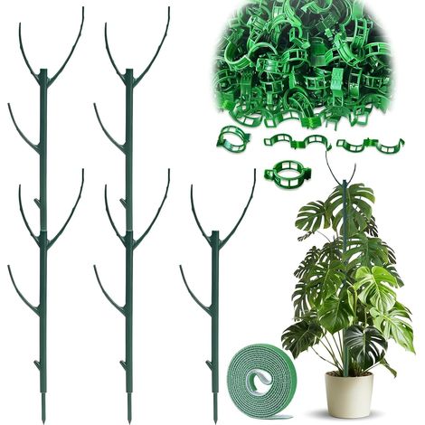 Tuteur pour plantes grimpantes, lot de 5, tuteurs amovibles et empilables, support pour Monstera avec pinces et ruban adhésif de jardin. (1/4)