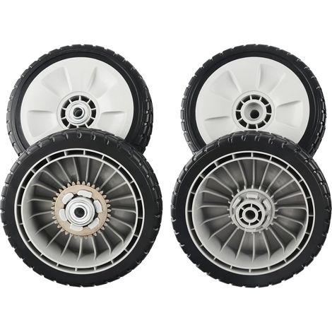 Lot de 4 roues pour tondeuse Honda HRR216 2 roues arrière (remplace 42710-VE2-M02ZE) et 2 roues avant (remplace 44710-VL0-L02ZB) (1/5)