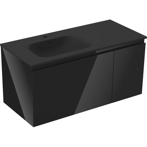 Mexen Orio meuble de salle de bain 90 cm avec lavabo Vela gauche, 1S, 1D, noir brillant/noir mat - 91A13-09047-3-BBFF70-W23L71 (1/5)