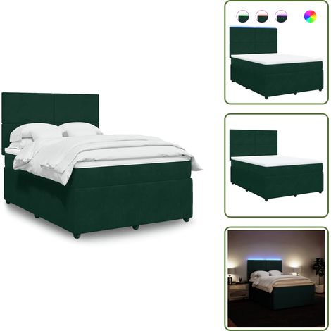 Testiera regolabile - vidaXL Giroletto a Molle con Materasso Verde Scuro 140x200 cm Velluto - Letto con velluto