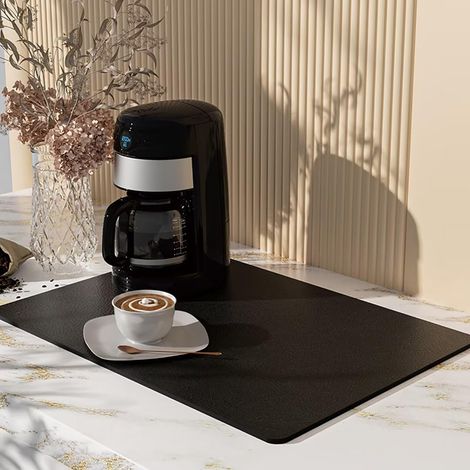 Tapis d'Égouttement en Silicone pour Vaisselle et Machine à Café - Absorbant pour Cuisine, Comptoir, Bar - Noir, 30 x 50 cm (1/5)