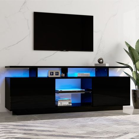 Mobile TV 140x35x55 cm, Illuminazione RGB Gestita via App, Superficie Lucida, Supporta TV da 60 Pollici, Nero, per Soggiorno (1/5)