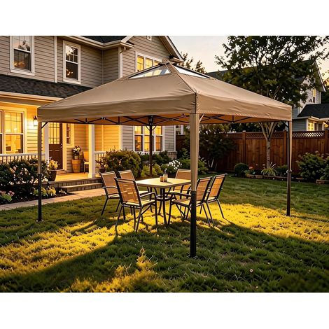 Tonnelle Pliante de Jardin 3 x 3 m, Imperméable UPF 50+, Structure Acier Renforcée, Double Toit Ventilé, Montage Rapide, Kaki (1/5)