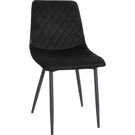 Chaise de salle à manger x1 coutures décoratives en losange assise en velours noir et pieds métal noir 100001497 (1/5)