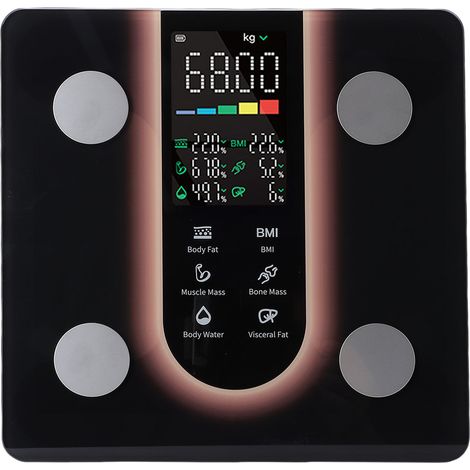 Balance connectée Bluetooth avec grand écran LED, synchronisation avec une application pour un suivi précis de votre santé à domicile (noire). (1/5)