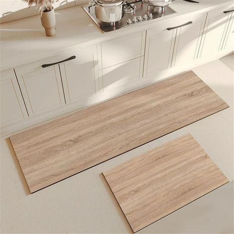 Tapis Cuisine 40x60cm Marron Clair, Antidérapant/Absorbant, Grain Bois, 2,5mm, Évier/Salon/SDB (1/5)