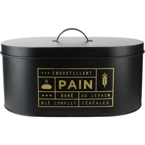 Boîte à Pain en Métal Noir Mat et Doré (1/3)