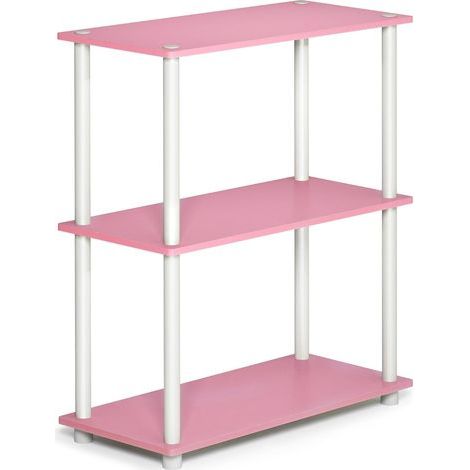 - Scaffale portaoggetti - Espositore a 3 ripiani - Montaggio senza viti - Per soggiorno, camera da letto, ufficio - Rosa e bianco - 59,94x75,18x29,46 cm (1/5)