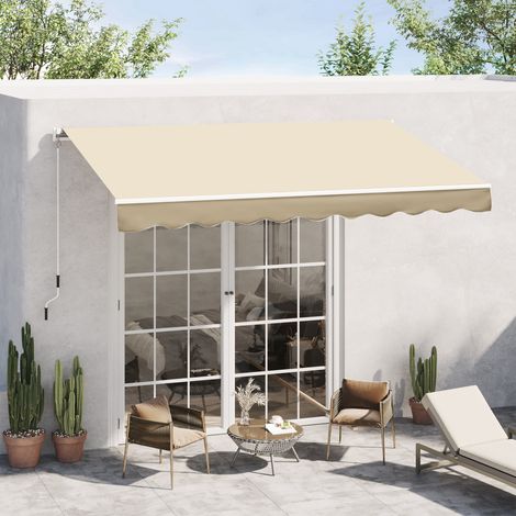 Toldo retráctil de aluminio y poliéster de 3x2,5 m con manivela, color beige.
