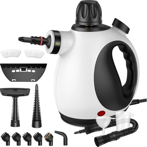 Nettoyeur Vapeur et 14 Accessoires, 1050W, 3.2Bar, Sans Produits Chimiques  Chauffage Rapide en 3 Mins, Polyvalent avec Verrouillage de Sécurité pour la Salle de Bain, les Fenêtres la Cuisine (1/5)