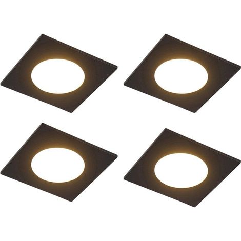QAZQA Simply Spot encastré - set de 4 - 9x9cm - incl. LED - 3 niveaux de gradation - IP44 - carré - noir mat (1/5)