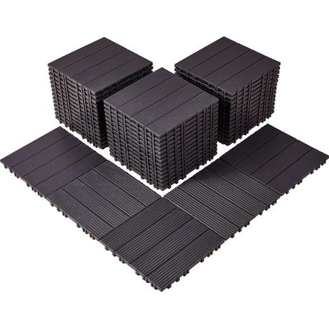 Dalles de Terrasse Emboîtables, Lot de 54, Revêtement de Sol Plastique Imperméable, 300x300 mm, 50166 c㎡, Utilisation par Tous les Temps, pour Porche, Piscine, Balcon, Arrière-cour, Marron Foncé (1/5)