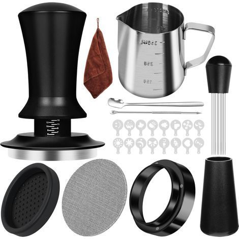25-teiliges Espresso-Zubehörset, Espresso- und Kaffeetamper-Set, kalibrierter 51-mm-Espressotamper mit Federmechanismus, Kaffeepucksieb und 51-mm-Dosiertrichter, WDT-Werkzeug, A-Kit (1/5)