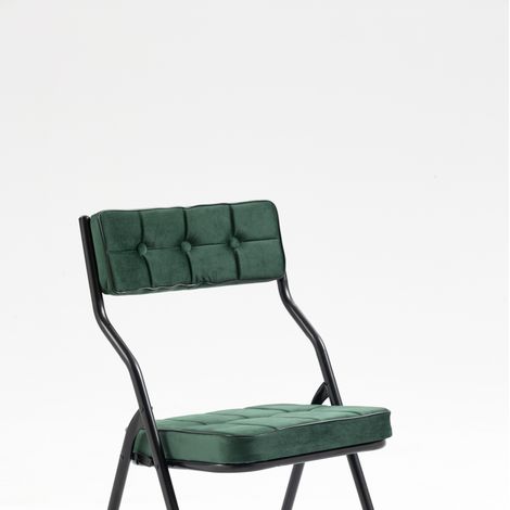 Lot de 2 chaises pliantes de salle à manger en velours vert, assise et dossier rembourrés, structure acier, pliables, prêtes à l’emploi CHICFURN (1/5)