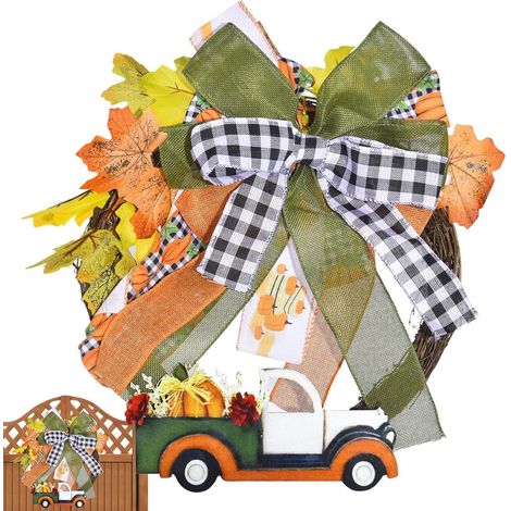Couronne d'automne vintage avec nœud en ruban pour voiture (1/5)