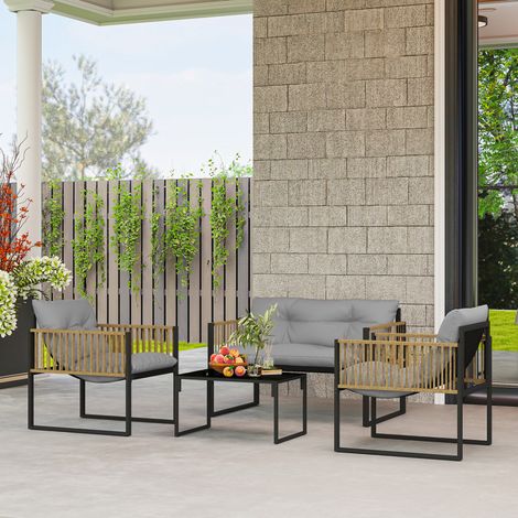 Conjunto de Jardín de 4 Piezas con Sofá Sillones y Mesa de Ratán Sintético Cojines Cómodos y Resistente a Rayos UV (1/5)