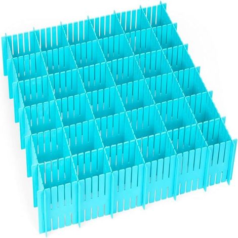 Schubladeneinteiler, 16-teiliges verstellbares Schubladengitter, Schubladenorganizer, für Unterwäsche, Socken, Gürtel, Bürobedarf, spart Platz (Blau)