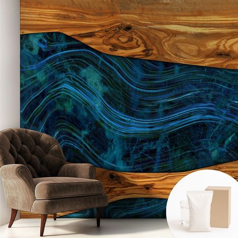 Tapete Vliestapete mit Kleber - Fototapete mit Motiv - Wandtapete modern - Wandgestaltung Blaues Holz 250x250 cm (1/5)