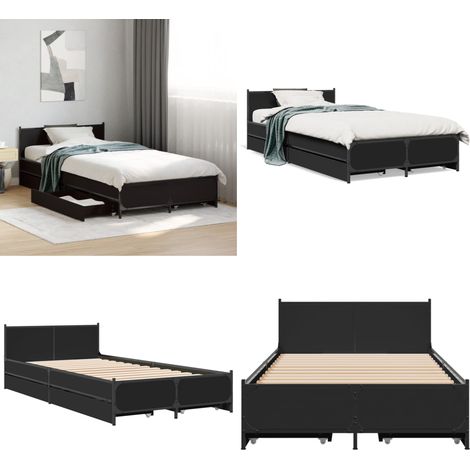 Cadre de lit avec tiroirs sans matelas noir 75x190 cm - Lit Double - Cadre De Lit - Meuble De Chambre - Rangement Sous Le Lit - Tiroir Intégré - Home & Living (1/5)