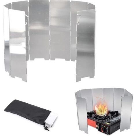 LaBlanc - Pare-Vent Pliable Aluminium,Plaques Pare-Brise de Camping, 10 Plaques Camping Plein Air Pare-Brise,Protection antivent pour réchaud à gaz Pliable,pour Camping Réchaud Extérieur, Pique-Nique (1/5)