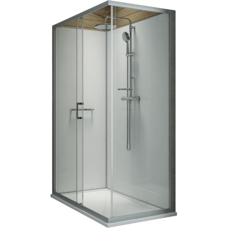 Leda – Cabine de douche rectangulaire 120 x 80 cm – Receveur en béton minéral antidérapant – Portes coulissantes – Verre de sécurité 6,5 mm (1/3)