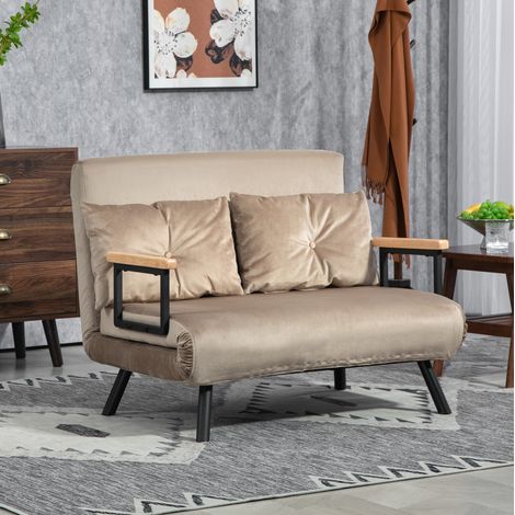 Poltrona letto in tessuto effetto velluto marrone 102x73x81 cm con schienale regolabile e funzione letto (1/3)