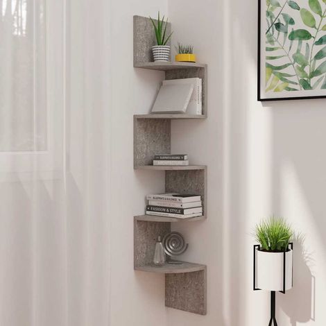 vidaXL Scaffale Angolare a Muro Grigio Cemento 19x19x123cm