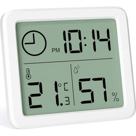Mini thermomètre numérique d'intérieur, thermomètre et hygromètre portable professionnel avec grand écran et horloge, thermomètre blanc précis, adapté aux maisons, chambres d'enfants, serres, bureaux (1/4)