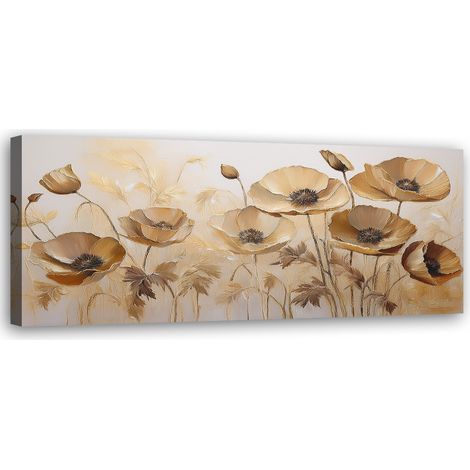 Tableau déco Fleurs coquelicots Boho Beige Sépia 90x30 (1/5)