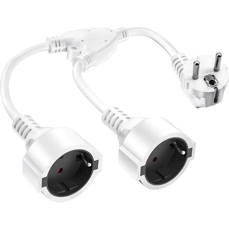 Doppelstecker für Steckdose, Doppelstecker16A/250V/Max, Verlängerungskabel kurz mit steckdosenadapter 2fach schuko, Doppelstecker schuko für Küche, Büro, Zuhause Weiß (1/5)
