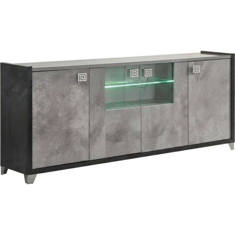 Buffet 4 Portes avec vitres aspect béton ciré 2 tons éclairage Led - HAMPTON (1/4)