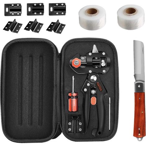 Kit de greffage 2 en 1 FUNTECK comprenant un sécateur, un outil de greffage en V, un outil de greffage oméga et un outil de greffage en U, idéal pour le greffage des arbres fruitiers, et incluant des (1/5)