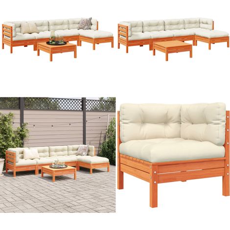 6-tlg. Garten-Sofagarnitur mit Kissen Wachsbraun Kiefernholz - Gartengestell - Gartenmöbelset - Kiefernholz Möbel - Gartenlounge - Esszimmergarnitur - Home & Living