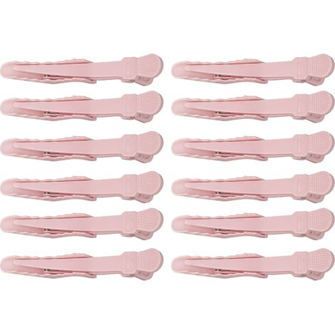 Lot de 12 pinces crocodile pour salon de coiffure, rose bonbon, pour séparation, coiffage, permanente et coloration (1/5)