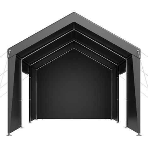 Abri de voiture 12x20 FT, garage extérieur avec parois et porte amovibles, structure renforcée, protection UV et intempéries, usage toutes saisons pour auto ou bateau, gris. (1/5)