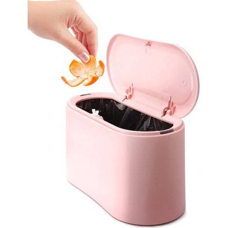 Poubelle de bureau – Corbeille à déchets – Convient pour le bureau/la cuisine – 22 x 11 x 13 cm – PP – Rose (1/5)