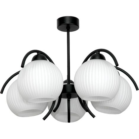 Lampada a sospensione nera con paralume in vetro bianco 15-330 dani