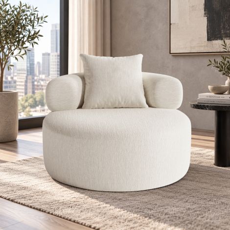 Pouf pour adulte, fauteuil lounge rond, avec 1 coussin, garnissage en mousse haute densité, fauteuil individuel pour intérieur, fauteuil de jeu, pour salon, chambre ou bureau, beige (1/5)