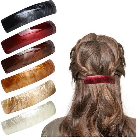 Pince à cheveux - 6 Pcs - Grandes Barrettes Automatiques - Rectangulaires - 6 Couleurs Variées (1/4)