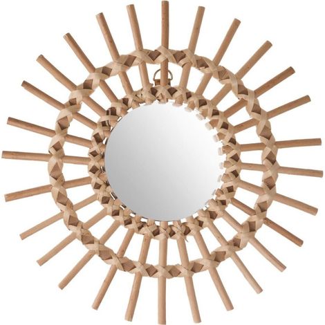 Atmosphera – Miroir mural rotin 30 cm – MDF et verre – Design naturel – Dimensions L. 30 x l. 2,2 x H. 30 cm – Élégance pour intérieur