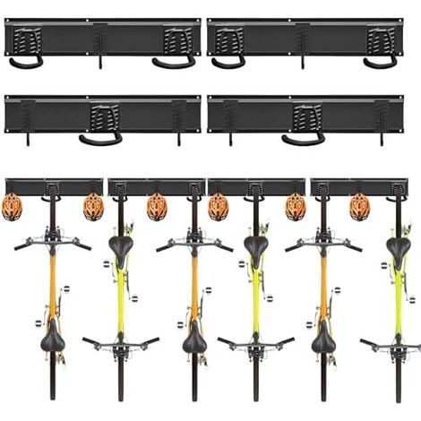 Support mural vertical réglable pour vélos, rangement multiple, VTT, vélo électrique & route, crochets antidérapants - 6 vélos 4 rails (1/5)
