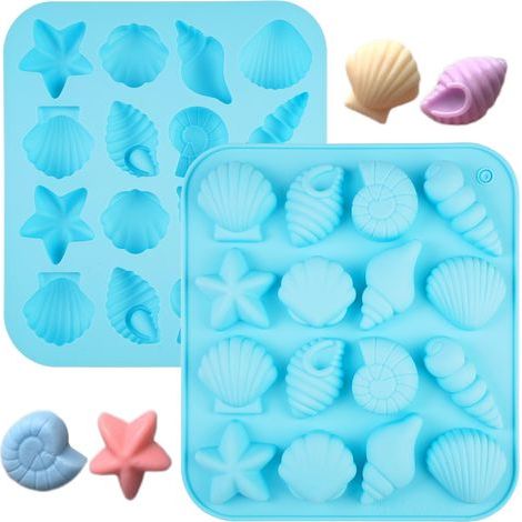 2 Pièces Moules en Silicone Coquillage et Étoile de Mer, 32 Cavité 8 Moules Cuisson au thème l'océan, Moule 3D pour Thèmes Marins et Fêtes Sirène, Moule Coquillage pour Chocolat, Bonbons, Gâteau (1/5)